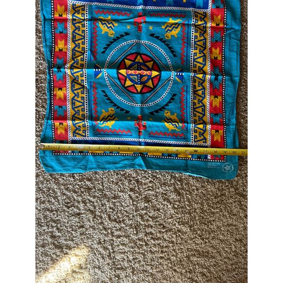 Vintage Southwest Themed Blue Red Yellow USA Made Bandana - Picture 5 of 5